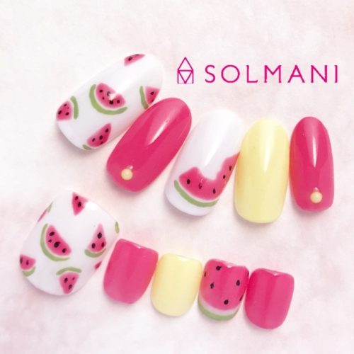 スイカネイル 夏ネイル17 巻き爪にお悩みなら恵比寿 代官山のネイルサロン Solmani